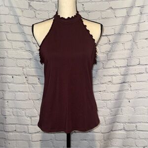 NWT Express Maroon Ruffle Halter Top Sz L
